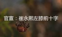 官宣：崔永熙左膝前十字韧带撕裂 本赛季报销